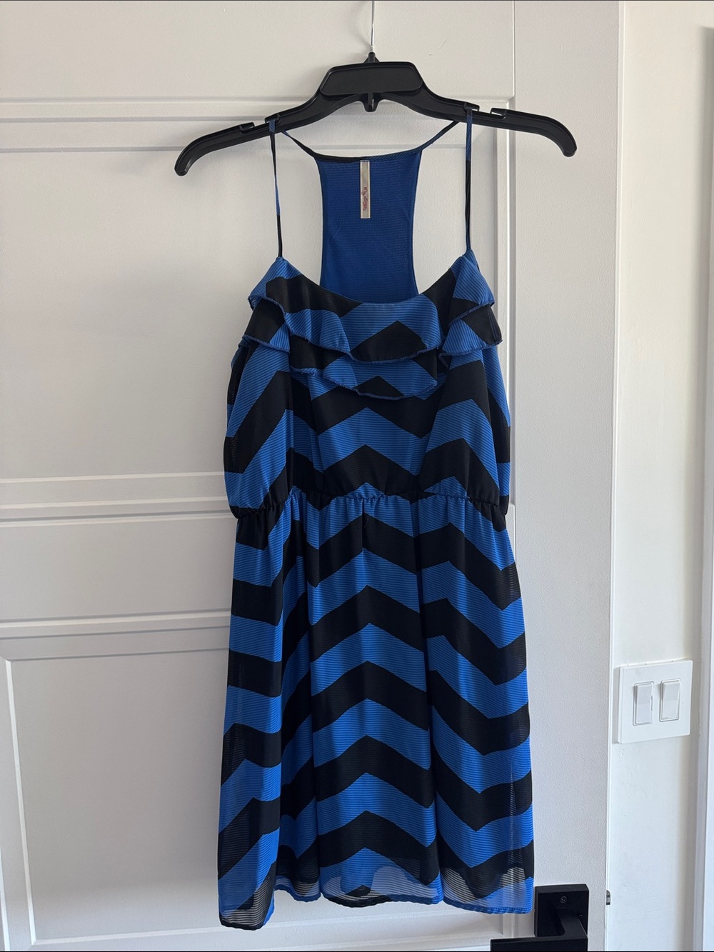 Women’s Blue and Black Chevron Ruffle Sundress